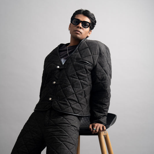 QUILTED DENIM JACKET (BLACK)